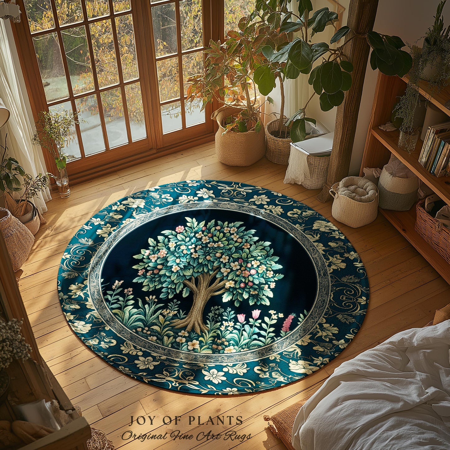 Folklore Forest Storybook Area Rug | Enchanted Floral Botanical Cozy Heritage Tree Vintage Cottagecore Romantic Nature Aesthetic Classic Rug