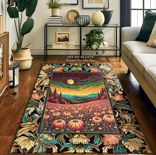 Rosy Pumpkin Patch Cottagecore Rug | Rustic Fall Vibes Cute Spooky Area Rug Autumn Aesthetic Whimsigoth Gothic Witchy Academia Room Accent