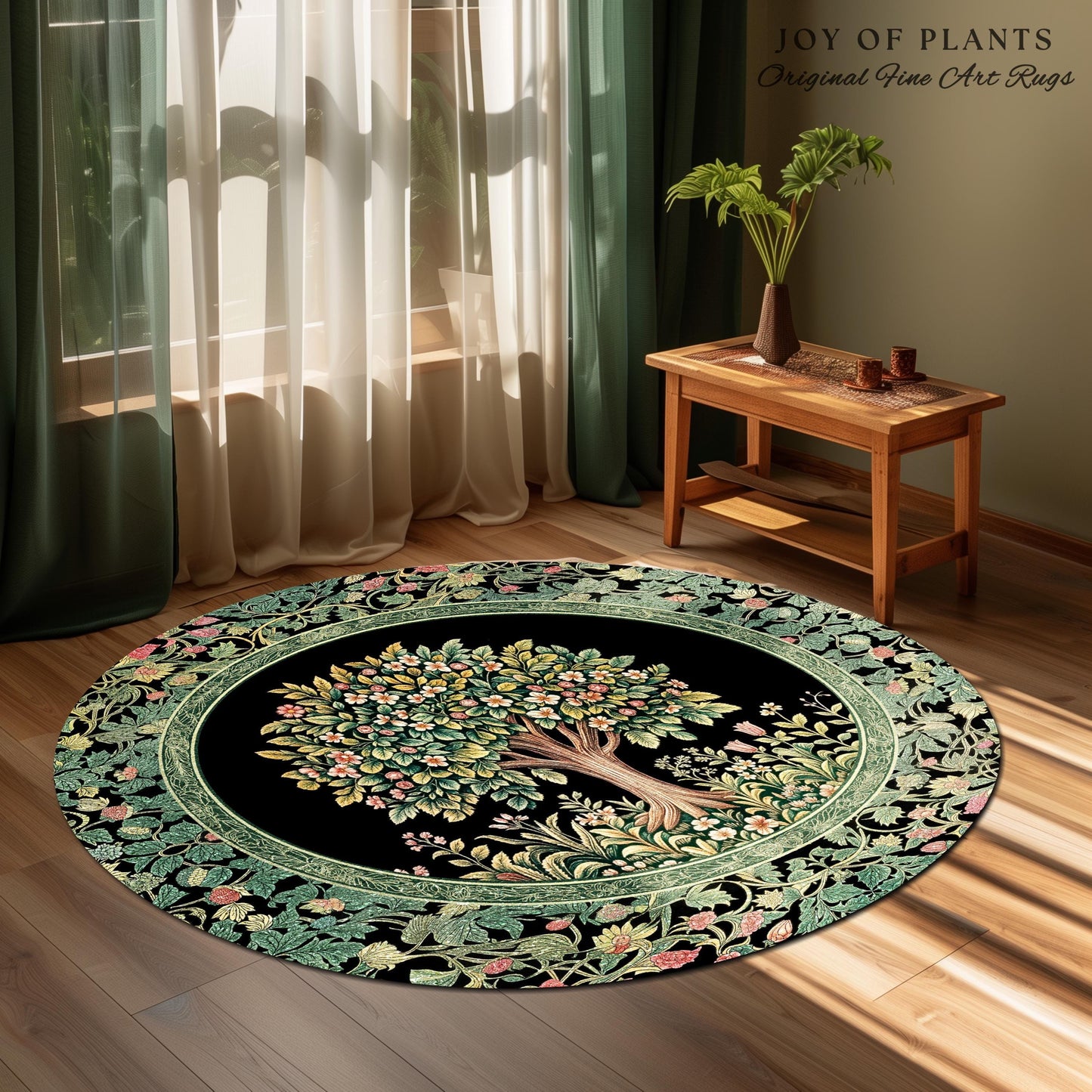 Fairy Garden Tree of Life Rug | Cottagecore Countryside Romantic Floral Landscape Whimsical Chateau Style Bohemian Botanical Home Accent |