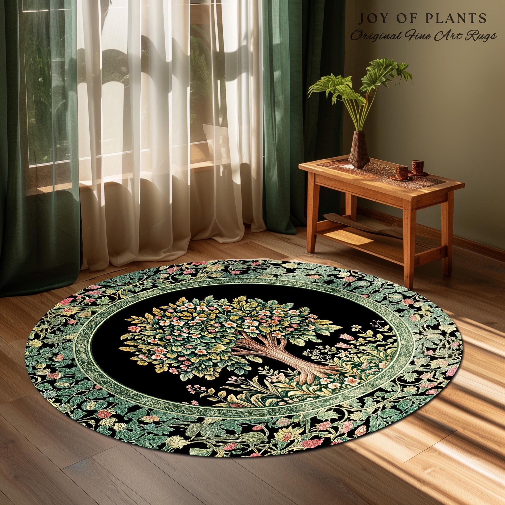 Fairy Garden Tree of Life Rug | Cottagecore Countryside Romantic Floral Landscape Whimsical Chateau Style Bohemian Botanical Home Accent |