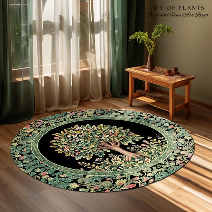 Fairy Garden Tree of Life Rug | Cottagecore Countryside Romantic Floral Landscape Whimsical Chateau Style Bohemian Botanical Home Accent |