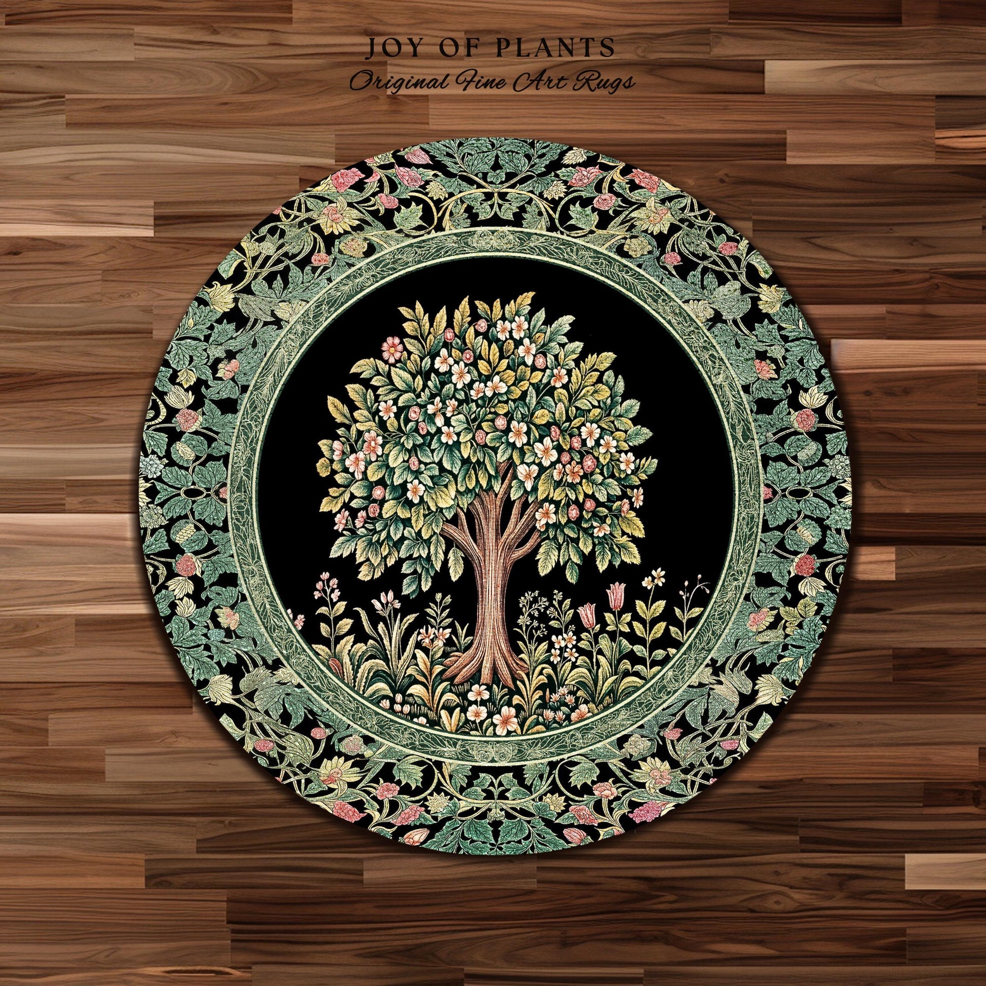 Fairy Garden Tree of Life Rug | Cottagecore Countryside Romantic Floral Landscape Whimsical Chateau Style Bohemian Botanical Home Accent |