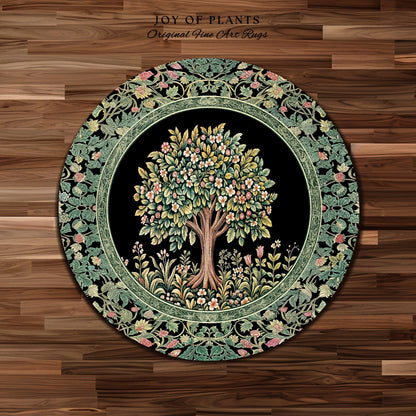 Fairy Garden Tree of Life Rug | Cottagecore Countryside Romantic Floral Landscape Whimsical Chateau Style Bohemian Botanical Home Accent |