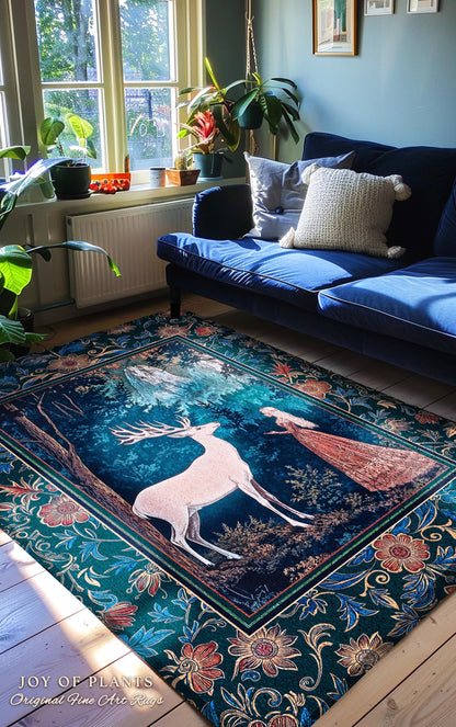 Ancient Forest Spirits Woodland Rug | Maximalist Victorian Gothic Home Accent Rug Whimsical Nature Rich Color Ornate Boho Botanical Princess