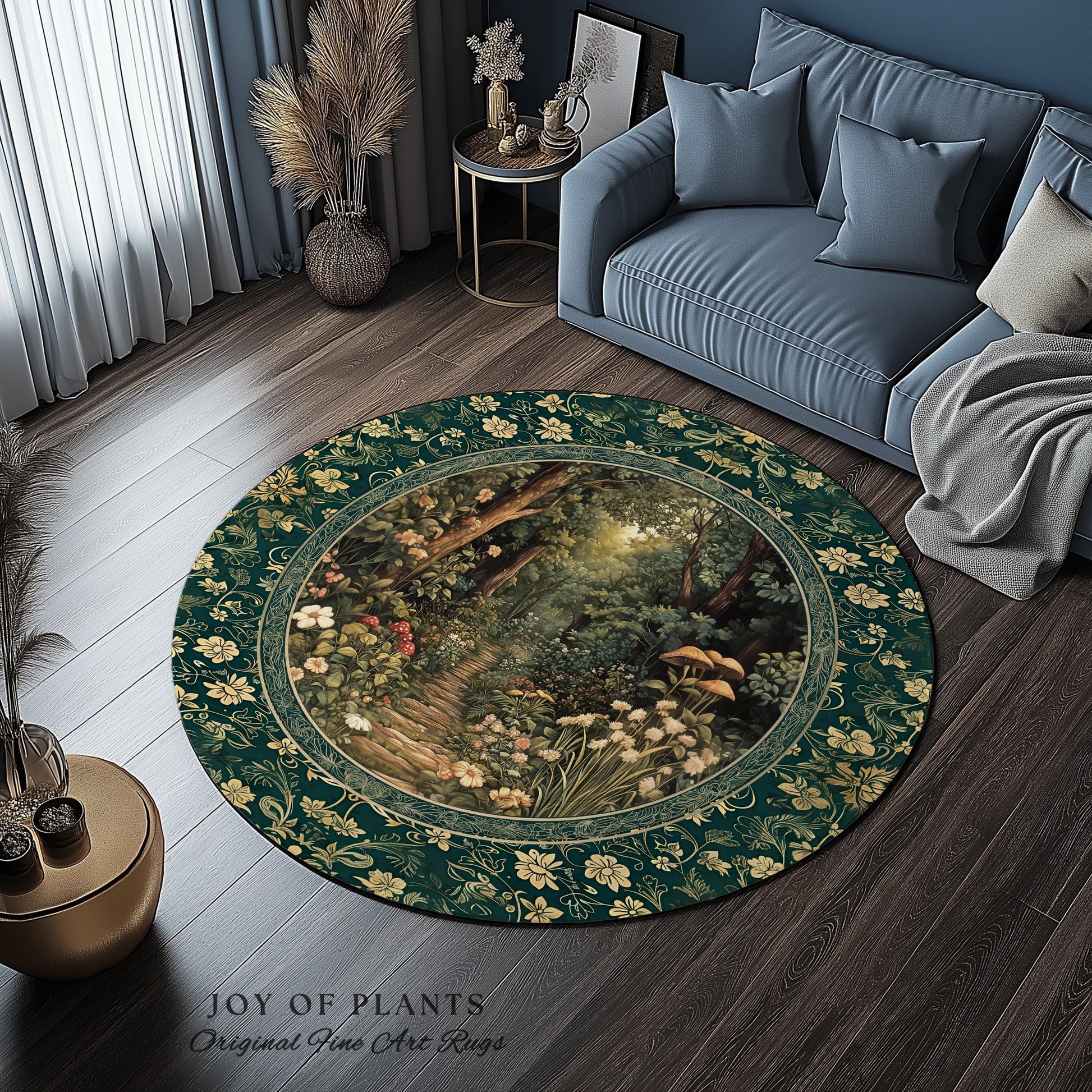 Botanical Bedroom Area Rug Fairycore | Woodland Mushroom Aesthetic Nature Lover Book Nook Bedroom Emerald Green Decor Fairytale Inspired |