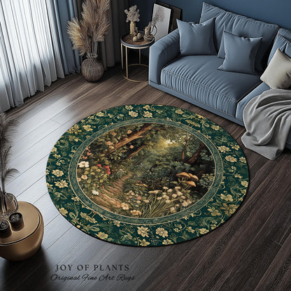 Botanical Bedroom Area Rug Fairycore | Woodland Mushroom Aesthetic Nature Lover Book Nook Bedroom Emerald Green Decor Fairytale Inspired |