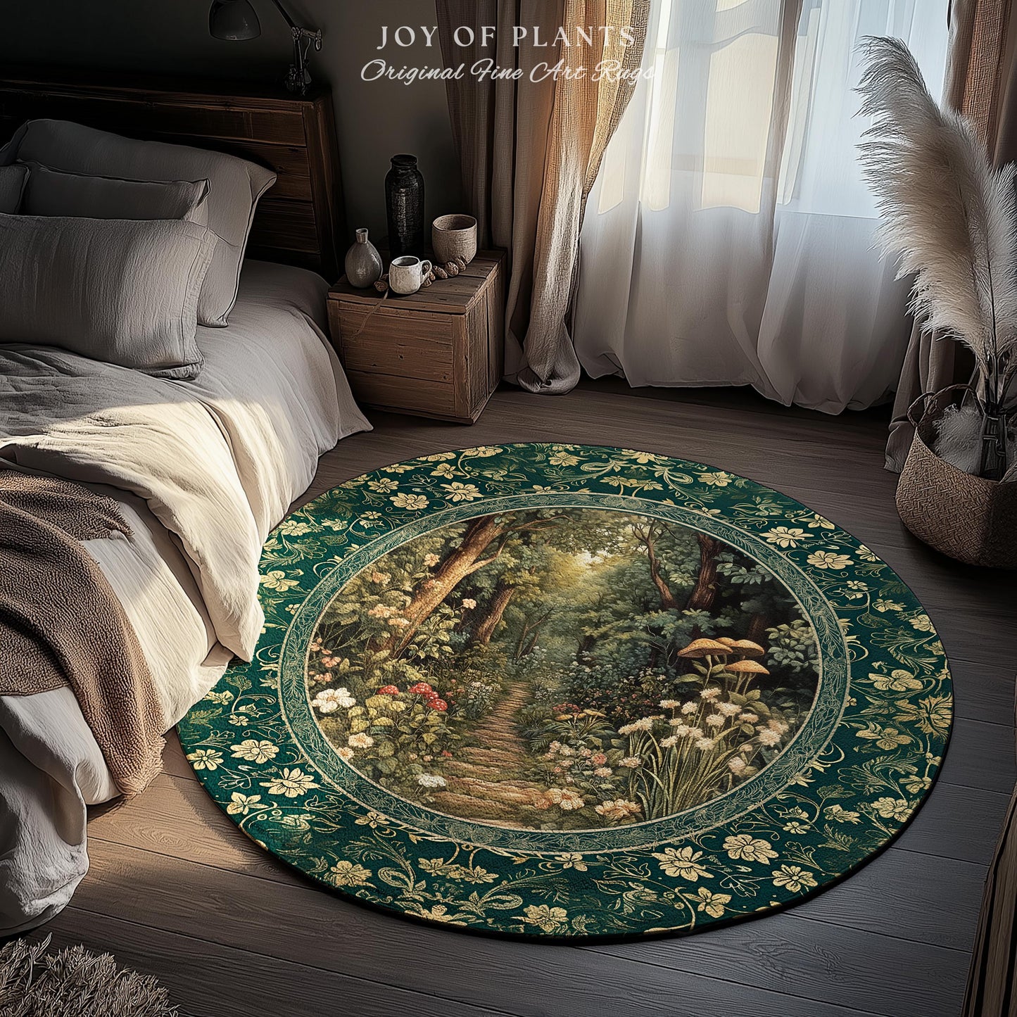 Botanical Bedroom Area Rug Fairycore | Woodland Mushroom Aesthetic Nature Lover Book Nook Bedroom Emerald Green Decor Fairytale Inspired |