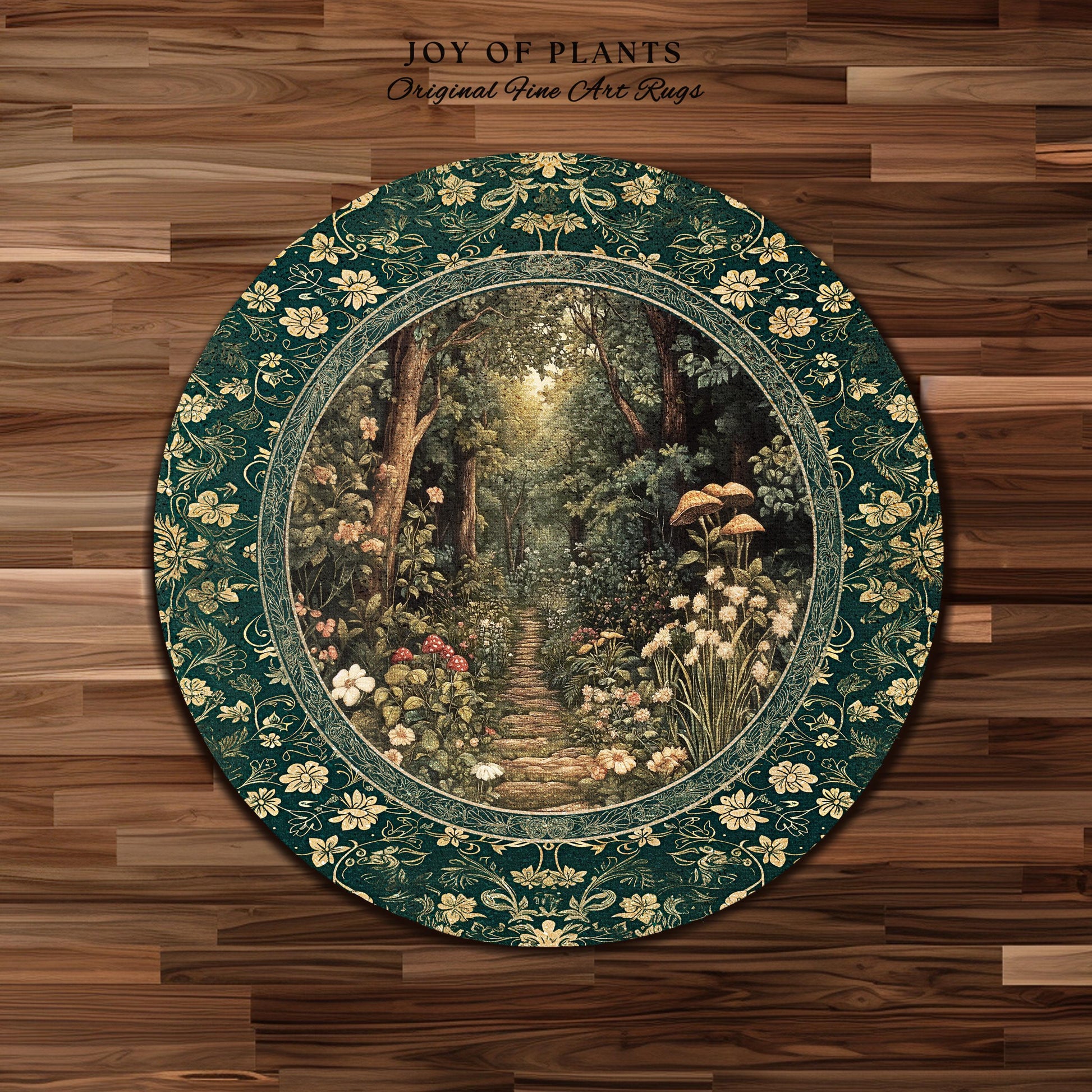 Botanical Bedroom Area Rug Fairycore | Woodland Mushroom Aesthetic Nature Lover Book Nook Bedroom Emerald Green Decor Fairytale Inspired |