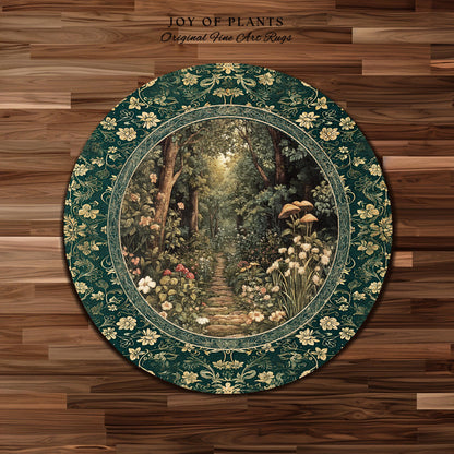 Botanical Bedroom Area Rug Fairycore | Woodland Mushroom Aesthetic Nature Lover Book Nook Bedroom Emerald Green Decor Fairytale Inspired |