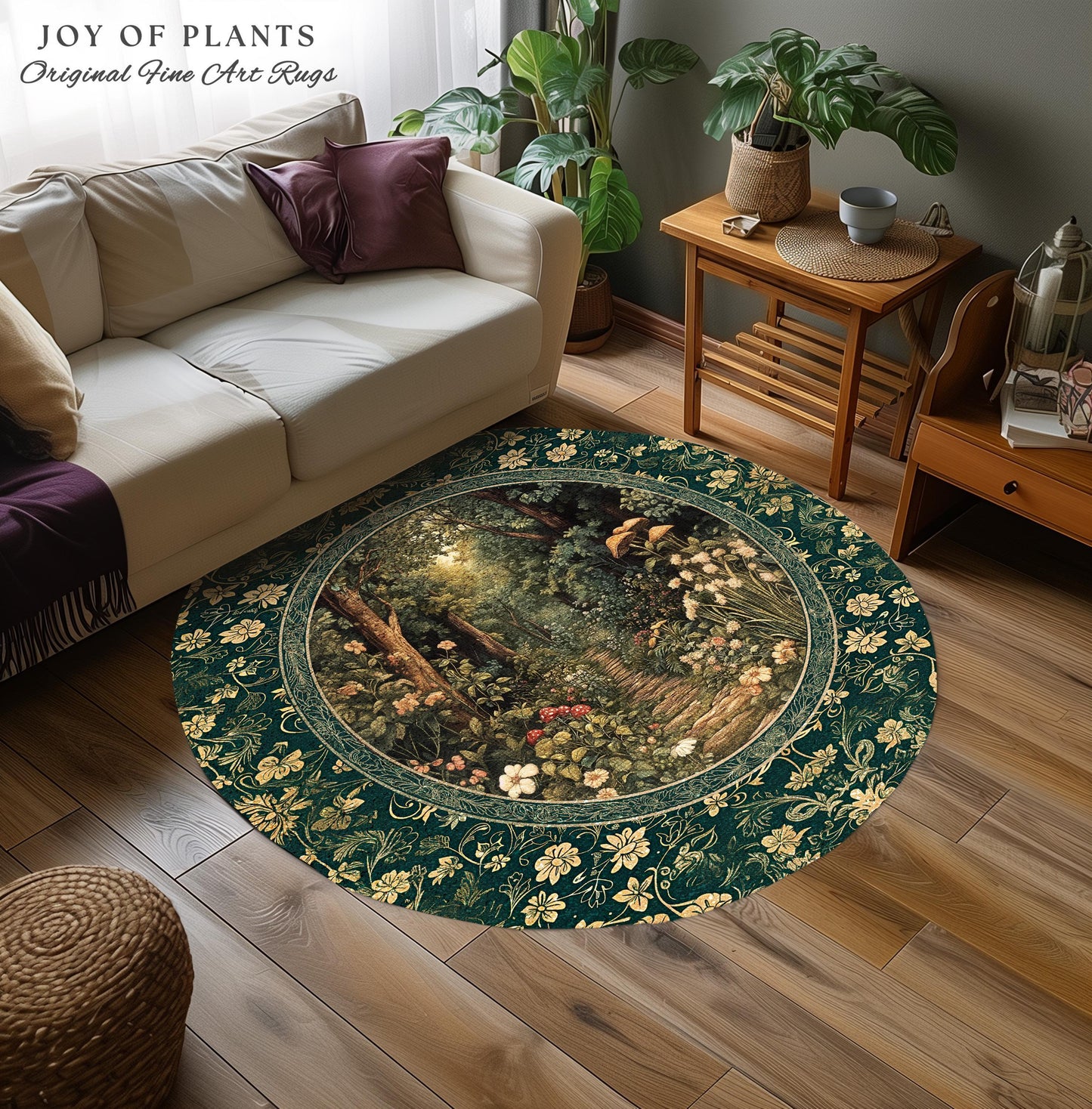 Botanical Bedroom Area Rug Fairycore | Woodland Mushroom Aesthetic Nature Lover Book Nook Bedroom Emerald Green Decor Fairytale Inspired |