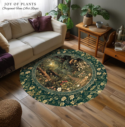 Botanical Bedroom Area Rug Fairycore | Woodland Mushroom Aesthetic Nature Lover Book Nook Bedroom Emerald Green Decor Fairytale Inspired |