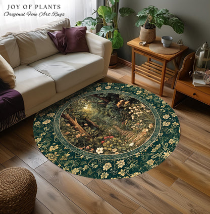 Botanical Bedroom Area Rug Fairycore | Woodland Mushroom Aesthetic Nature Lover Book Nook Bedroom Emerald Green Decor Fairytale Inspired |