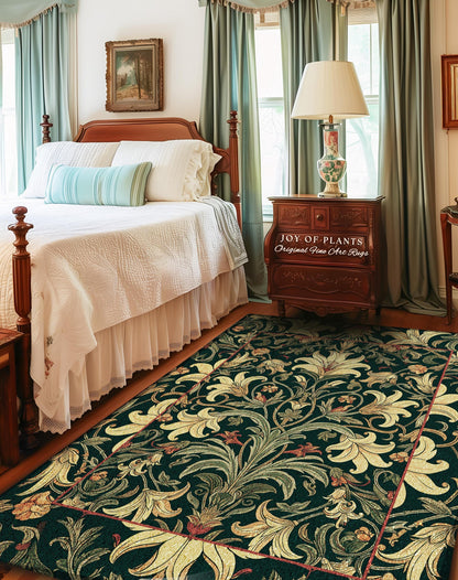 Earthy Fairycore Floral Aesthetic Rug | Enchanted Muted Forest Green Art Nouveau Victorian Decor Cottagecore Academia Art Deco Bedroom Decor