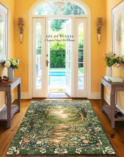 Mystic Garden Fairytale Landscape Area Rug | Fairycore Woodland Nature Lover Book Nook Floor Mat Cozy Earthy Bedroom Decor Whimsical Floral
