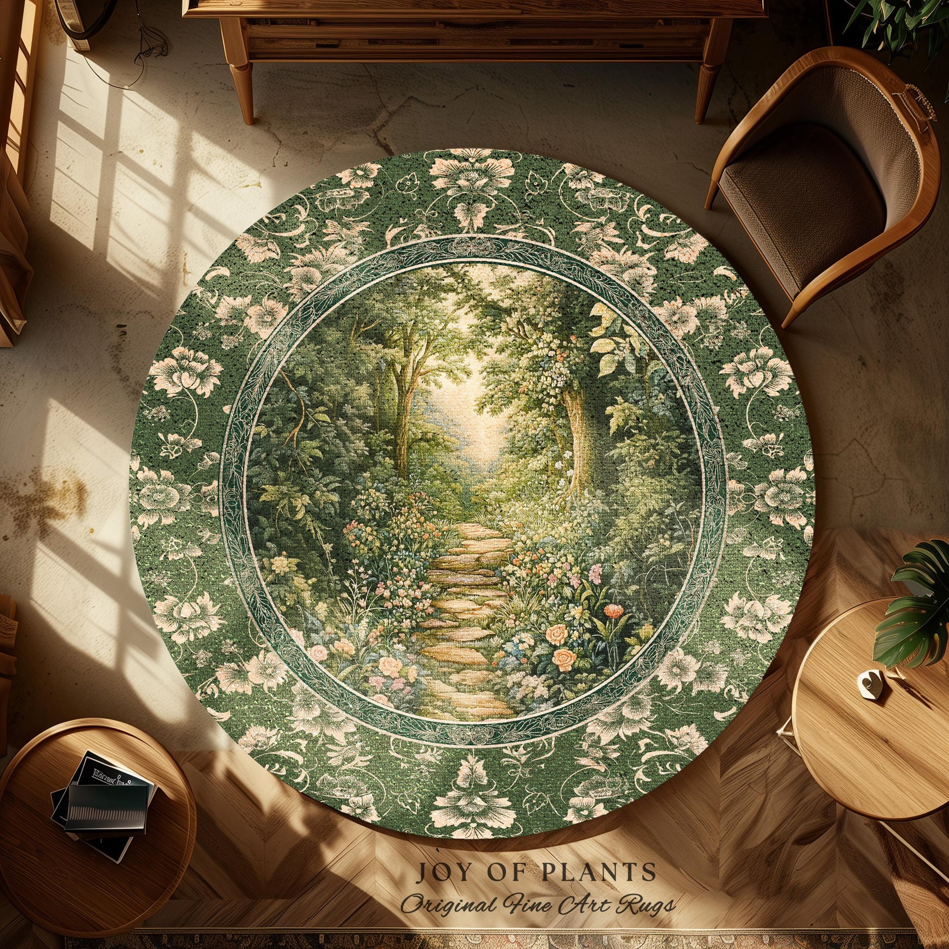 Mystic Garden Fairytale Landscape Area Rug | Fairycore Woodland Nature Lover Book Nook Floor Mat Cozy Earthy Bedroom Decor Whimsical Floral