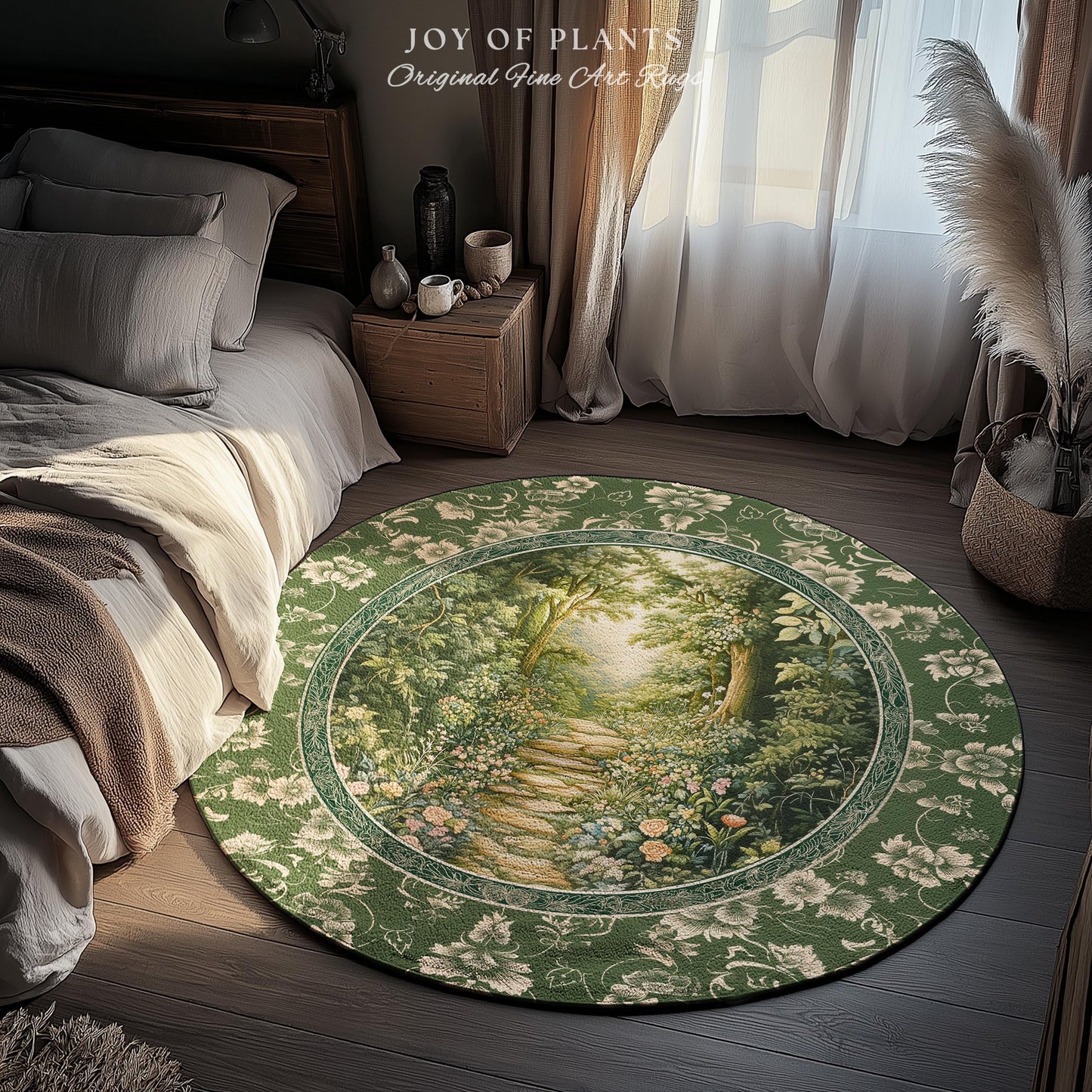 Mystic Garden Fairytale Landscape Area Rug | Fairycore Woodland Nature Lover Book Nook Floor Mat Cozy Earthy Bedroom Decor Whimsical Floral