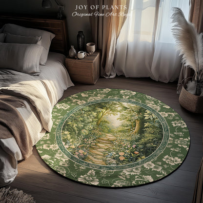 Mystic Garden Fairytale Landscape Area Rug | Fairycore Woodland Nature Lover Book Nook Floor Mat Cozy Earthy Bedroom Decor Whimsical Floral