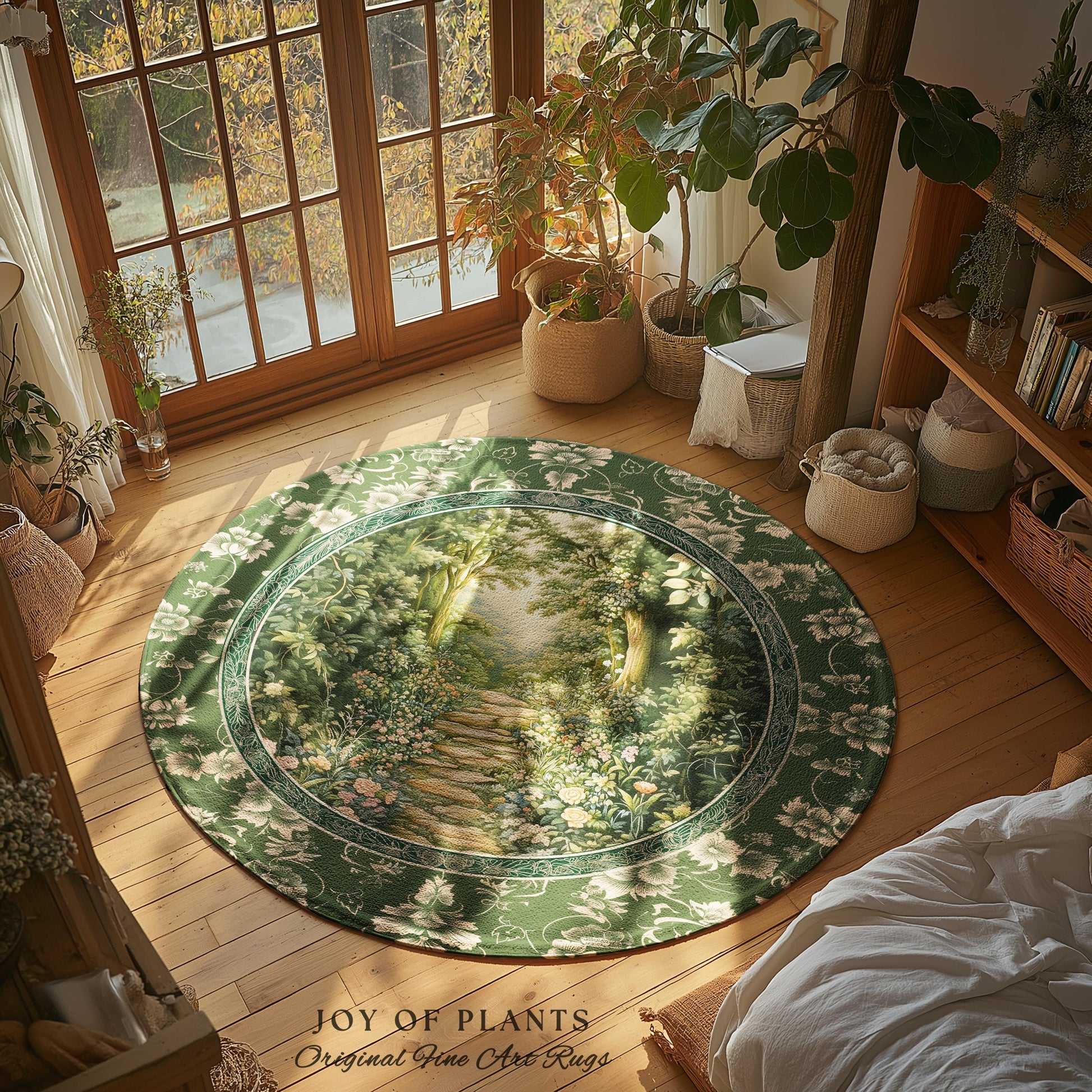 Mystic Garden Fairytale Landscape Area Rug | Fairycore Woodland Nature Lover Book Nook Floor Mat Cozy Earthy Bedroom Decor Whimsical Floral