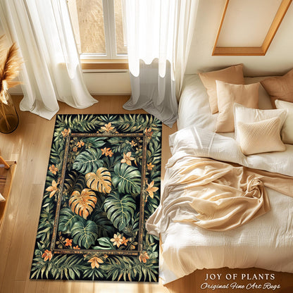 Indie Bedroom Tropical Accent Rug | Houseplant Lover Statement Rug Whimsical Greenery Monstera Area Rug Cottagecore Greenhouse Eclectic |