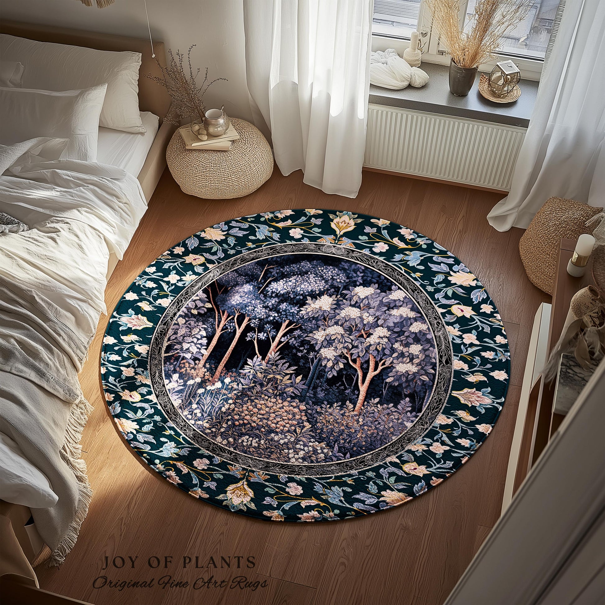 Fairycore Aesthetic Botanical Rug | Dark Academia Ethereal Lavender Purple Area Rug Nature Inspired Woodland Wildflowers Decor Ethereal |