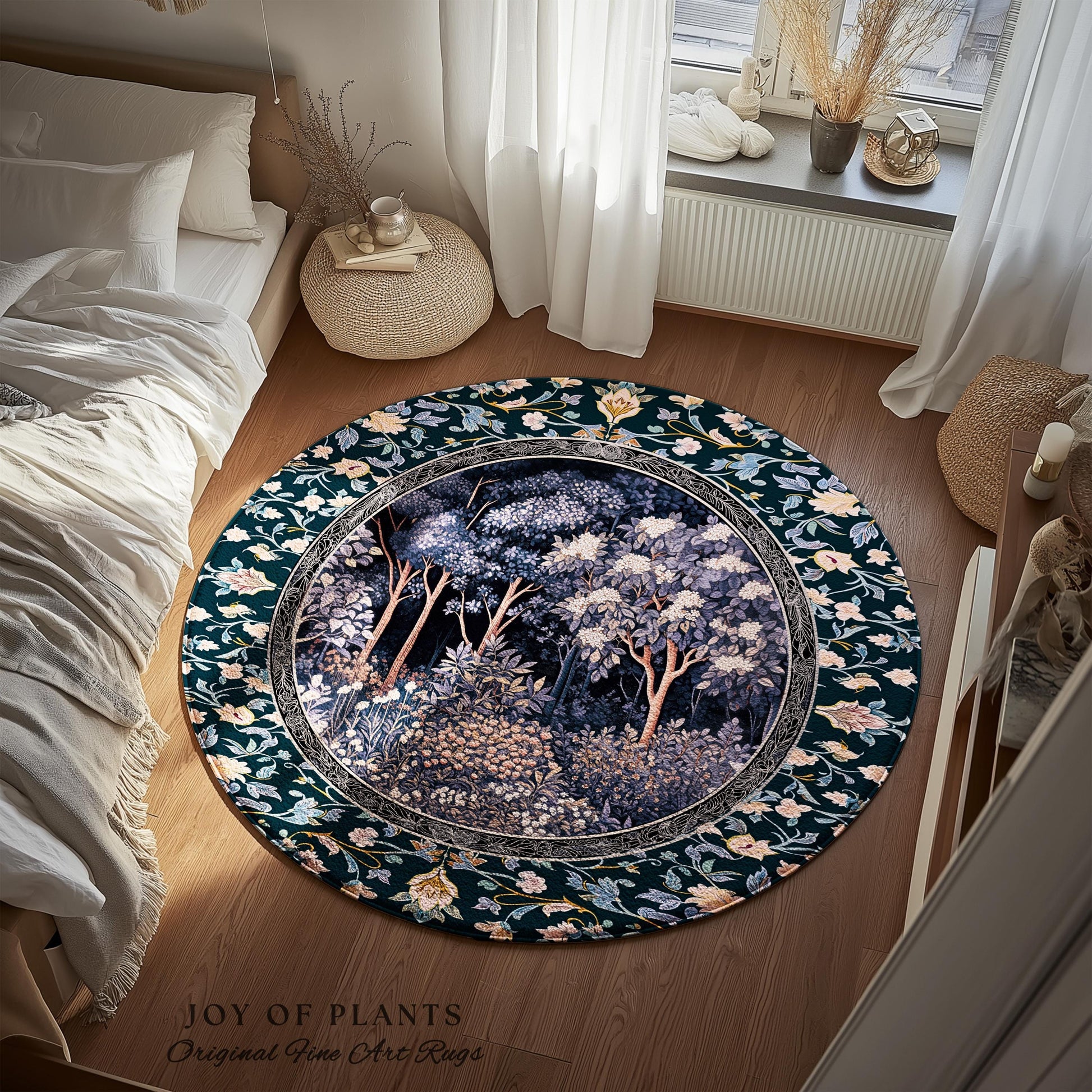 Fairycore Aesthetic Botanical Rug | Dark Academia Ethereal Lavender Purple Area Rug Nature Inspired Woodland Wildflowers Decor Ethereal |