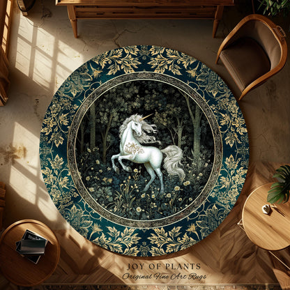 Enchanted Meadow Unicorn Area Rug | Victorian Fairycore Whimsical Ethereal Bedroom Rug Medieval Woodland Fairytale Magical Rustic Medieval |
