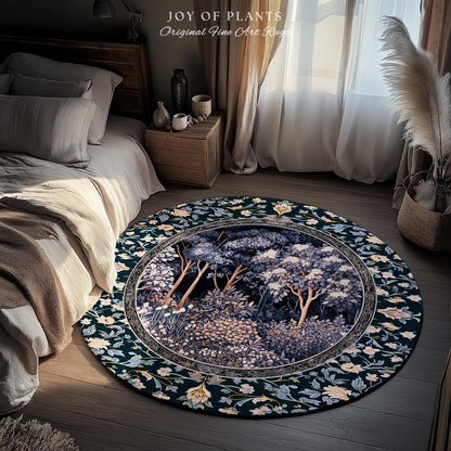 Fairycore Aesthetic Botanical Rug | Dark Academia Ethereal Lavender Purple Area Rug Nature Inspired Woodland Wildflowers Decor Ethereal |