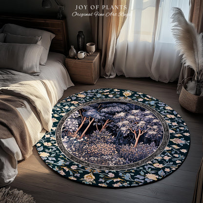 Fairycore Aesthetic Botanical Rug | Dark Academia Ethereal Lavender Purple Area Rug Nature Inspired Woodland Wildflowers Decor Ethereal |
