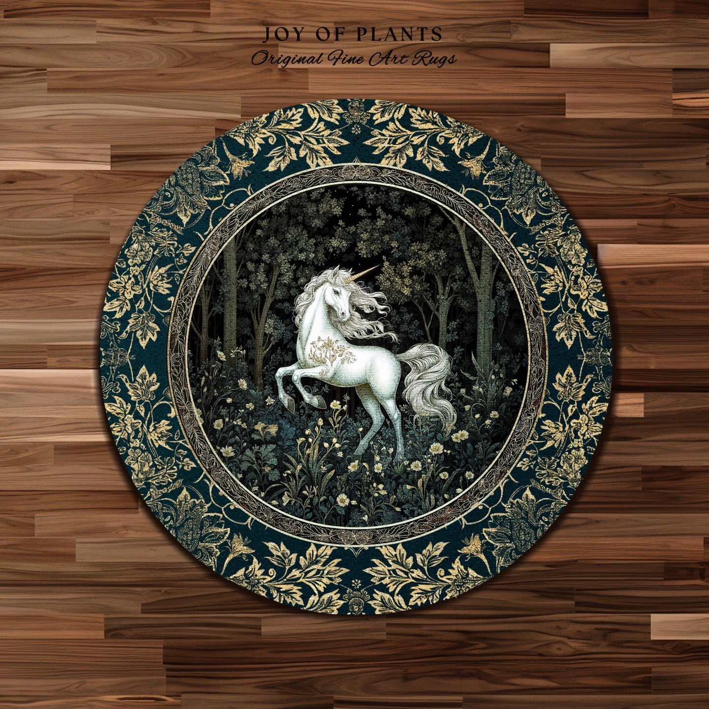 Enchanted Meadow Unicorn Area Rug | Victorian Fairycore Whimsical Ethereal Bedroom Rug Medieval Woodland Fairytale Magical Rustic Medieval |