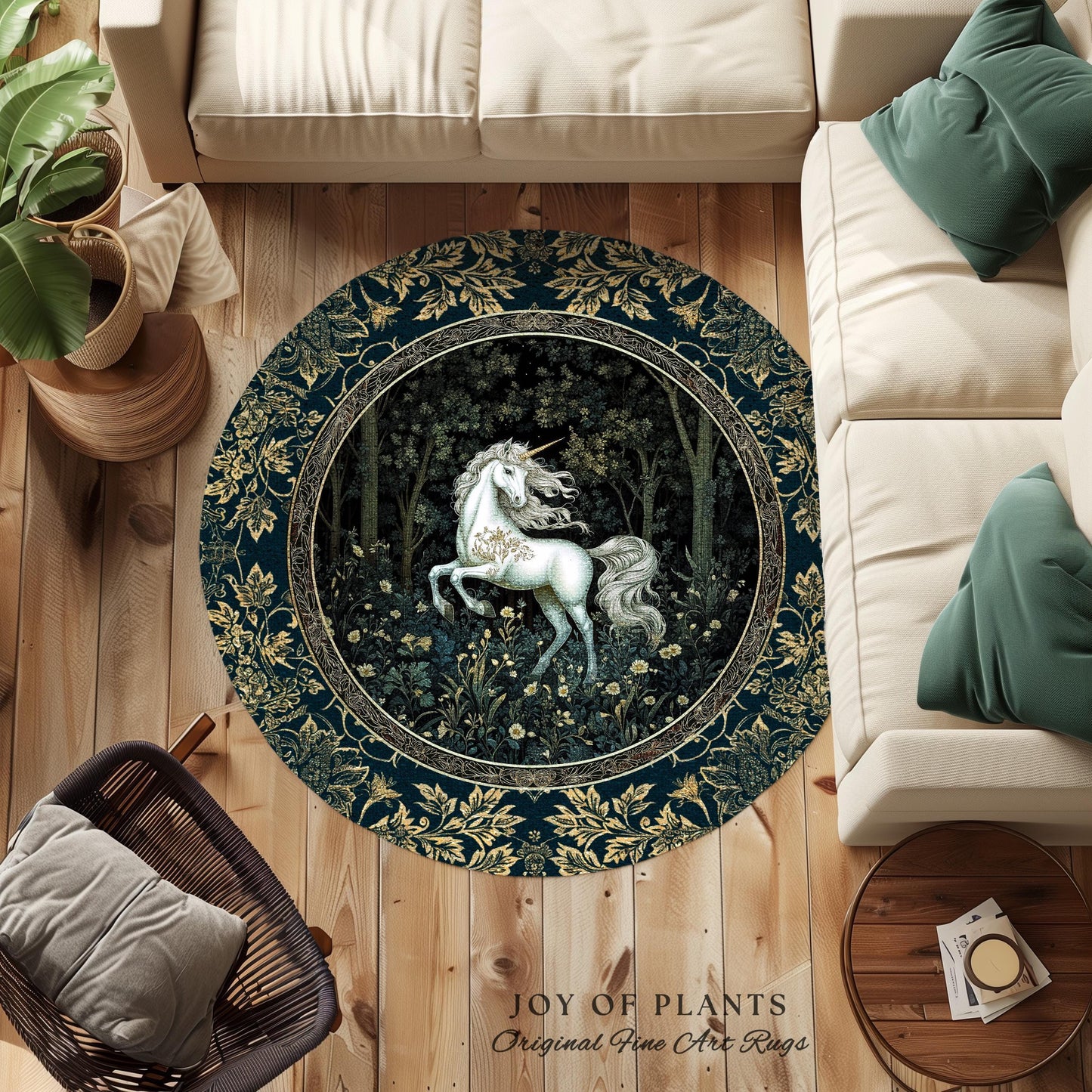 Enchanted Meadow Unicorn Area Rug | Victorian Fairycore Whimsical Ethereal Bedroom Rug Medieval Woodland Fairytale Magical Rustic Medieval |