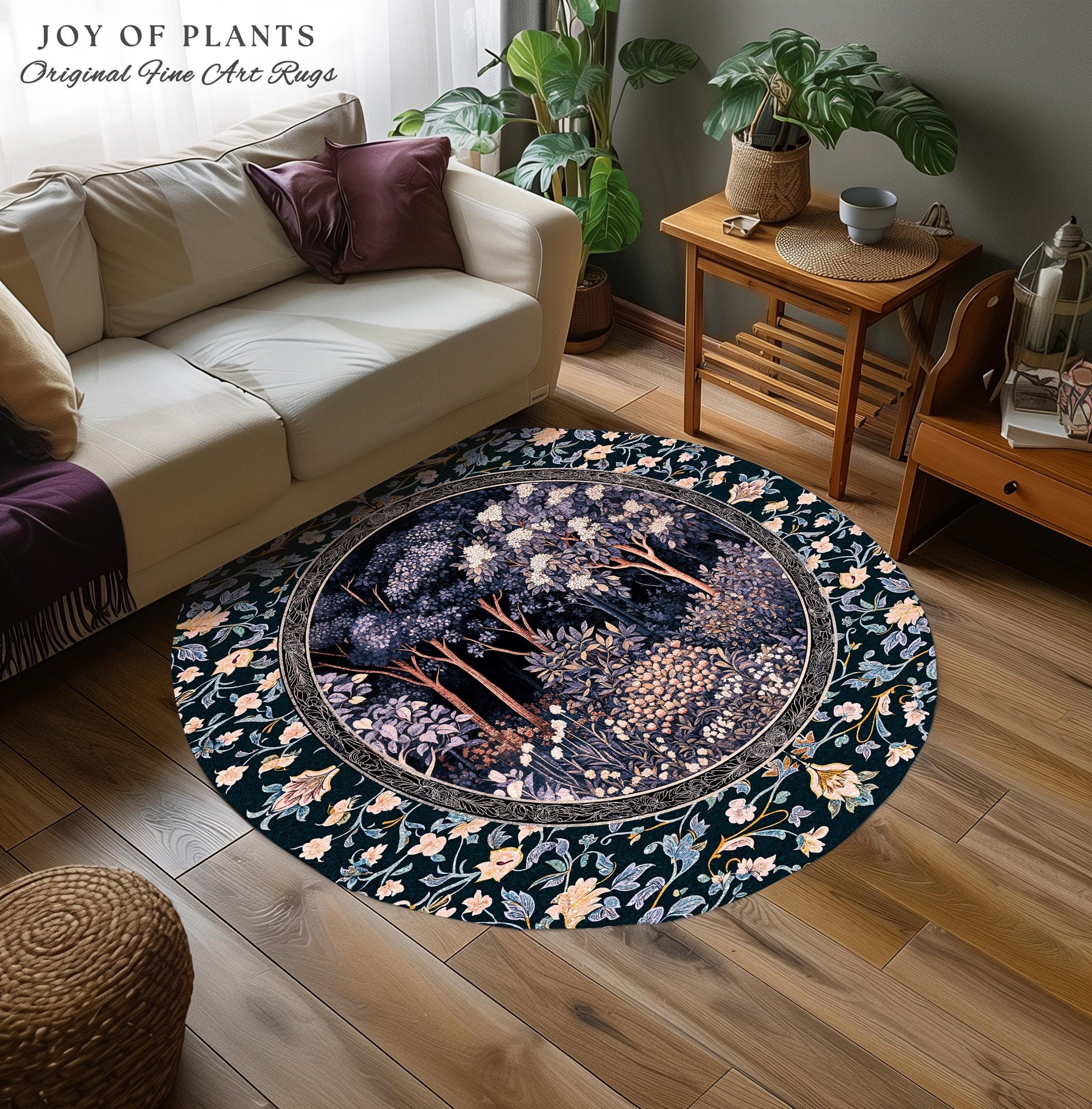 Fairycore Aesthetic Botanical Rug | Dark Academia Ethereal Lavender Purple Area Rug Nature Inspired Woodland Wildflowers Decor Ethereal |