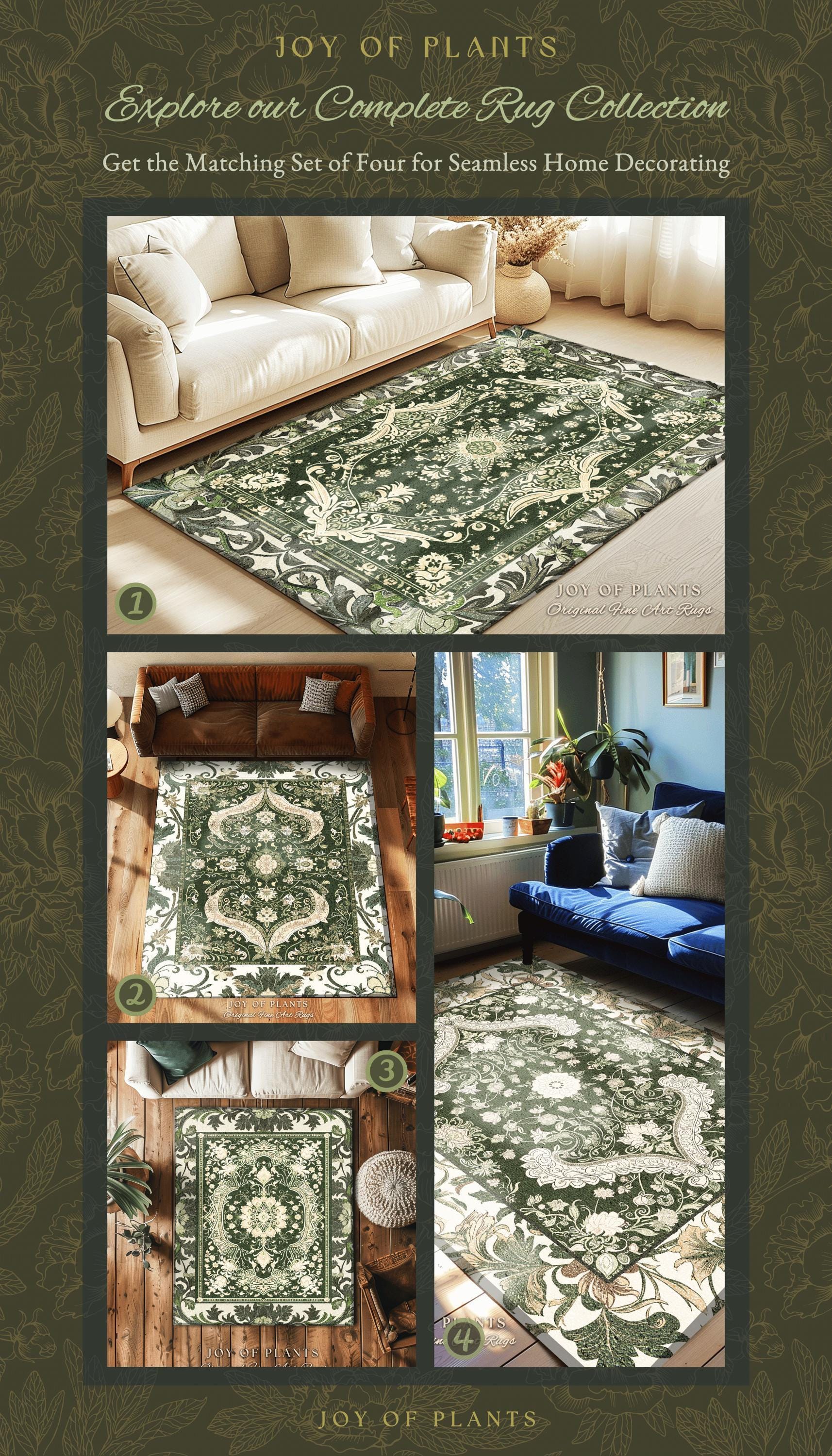 Rustic Farmhouse Moss Green Floral Rug Soft Cottagecore Decor | French Country Charm Cozy Cottage Chic Vintage Aesthetic Cottagegoth Home
