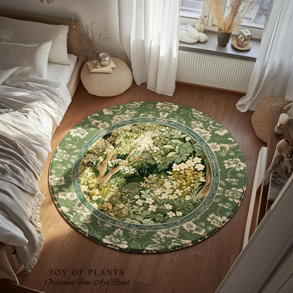 Soft Aesthetics Folklore Area Rug | Fairy Inspired Bedroom Cozy Cottagecore Room Decor Ethereal Nature Aesthetic Sage Green Indie Accent Rug