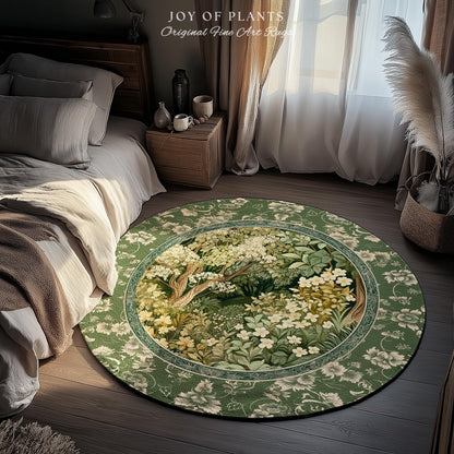 Soft Aesthetics Folklore Area Rug | Fairy Inspired Bedroom Cozy Cottagecore Room Decor Ethereal Nature Aesthetic Sage Green Indie Accent Rug