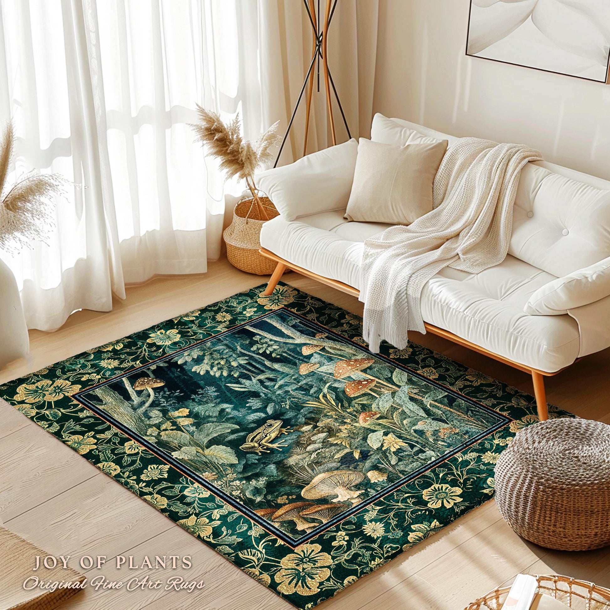 Magical Mushroom Folklore Forest Rug | Cute Woodland Area Rug for Bedroom Goblincore Forest Woodland Whimsy Toadstool Aesthetic Nature Lover