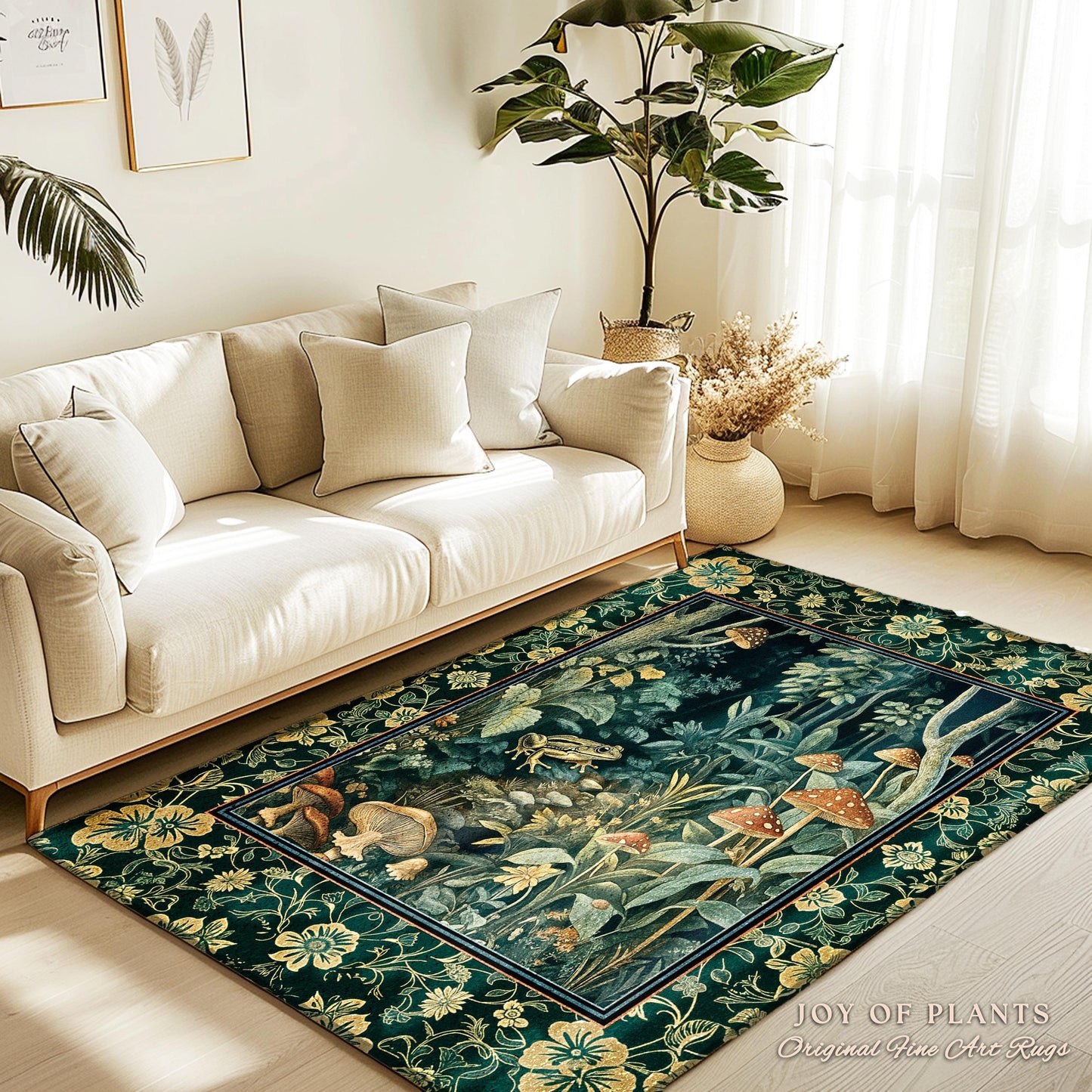 Magical Mushroom Folklore Forest Rug | Cute Woodland Area Rug for Bedroom Goblincore Forest Woodland Whimsy Toadstool Aesthetic Nature Lover