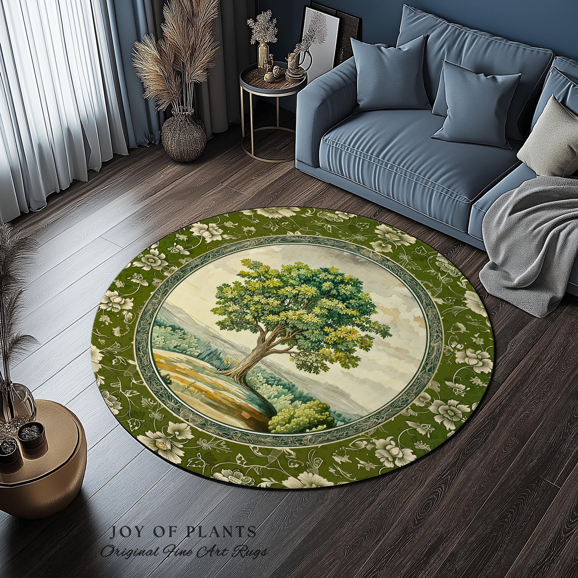 Victorian Soft Aesthetic Tree of Life Rug | Romantic Botanical Regency Decor Floral Enchanted Forest Accent Green Tones Cottagecore Theme