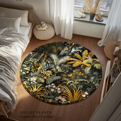 Earthy Colors Tropical Leaves Area Rug | Jungle Theme Bedroom Decor Whimsical Botanical Living Room Forest Floor Abstract House Plant Rug |