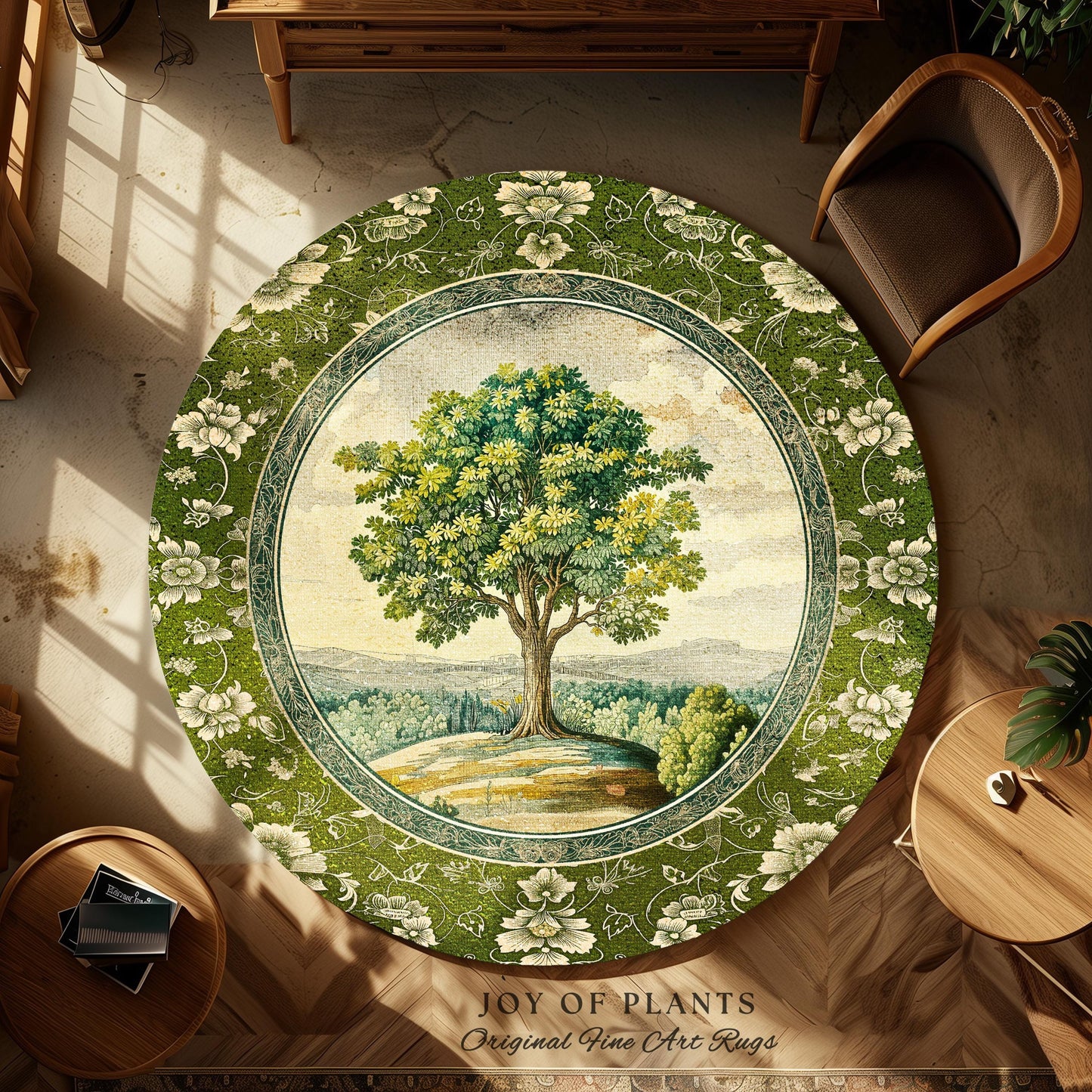 Victorian Soft Aesthetic Tree of Life Rug | Romantic Botanical Regency Decor Floral Enchanted Forest Accent Green Tones Cottagecore Theme