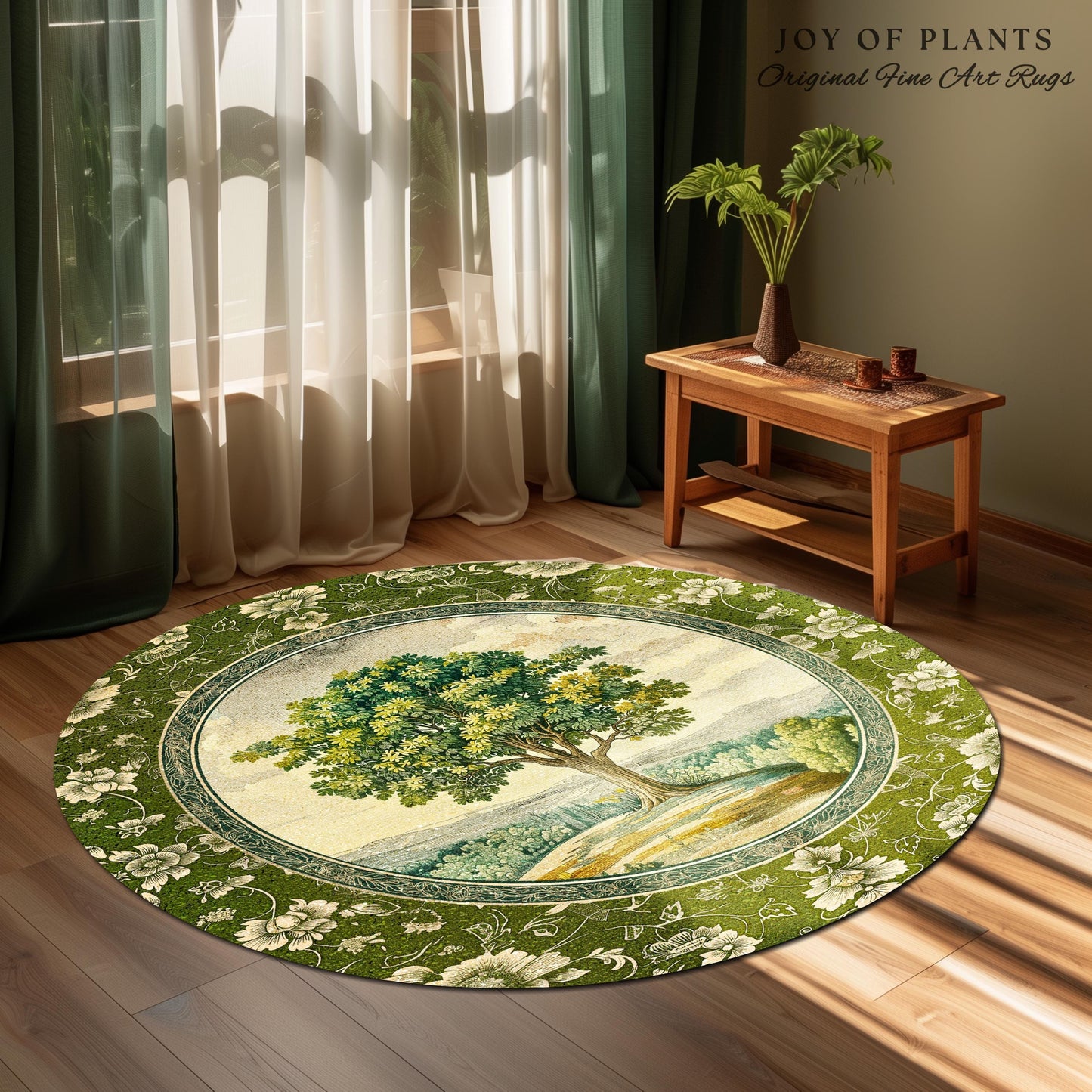 Victorian Soft Aesthetic Tree of Life Rug | Romantic Botanical Regency Decor Floral Enchanted Forest Accent Green Tones Cottagecore Theme