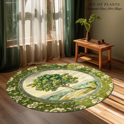 Victorian Soft Aesthetic Tree of Life Rug | Romantic Botanical Regency Decor Floral Enchanted Forest Accent Green Tones Cottagecore Theme