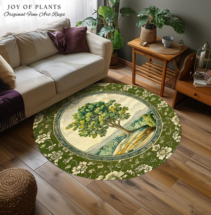 Victorian Soft Aesthetic Tree of Life Rug | Romantic Botanical Regency Decor Floral Enchanted Forest Accent Green Tones Cottagecore Theme