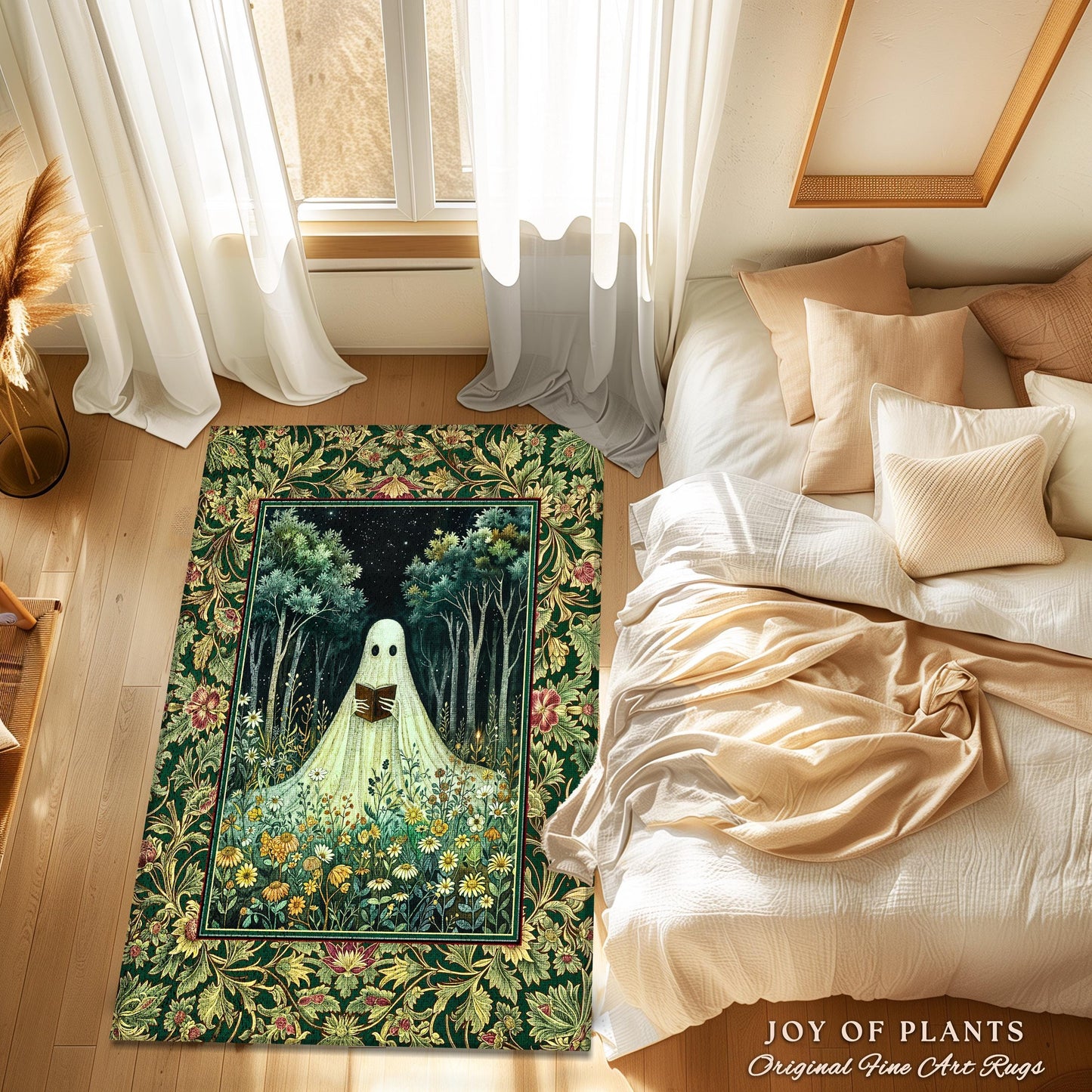 Reading Ghost Wildflower Area Rug | Gothic Decor Goth Lover Gift Cozy Home Halloween Decoration Fall Accent Botanical Spirit Witchy Accent |