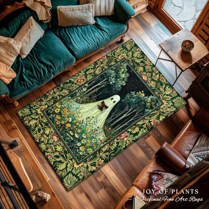 Reading Ghost Wildflower Area Rug | Gothic Decor Goth Lover Gift Cozy Home Halloween Decoration Fall Accent Botanical Spirit Witchy Accent |