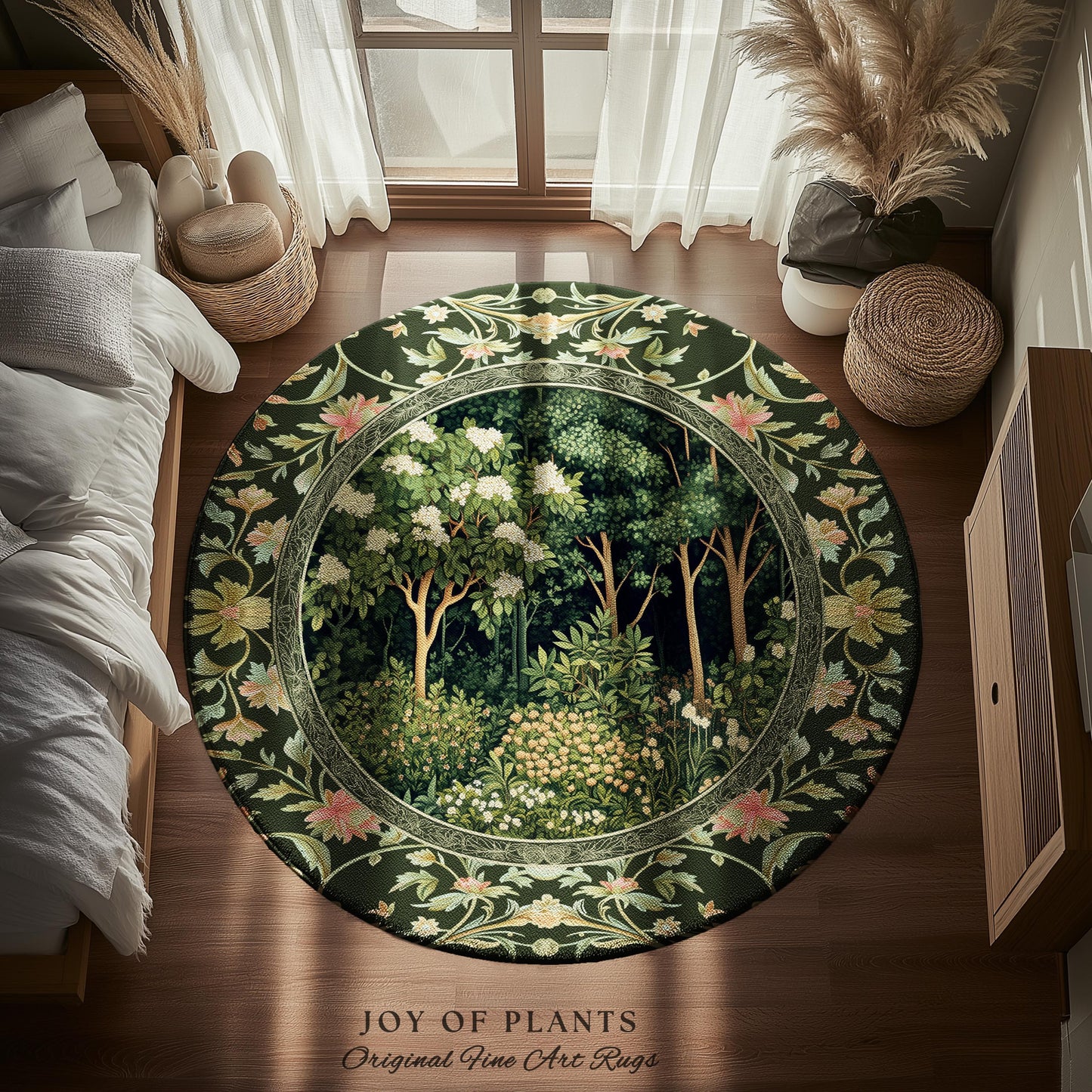 Emerald Green Medieval Tree Area Rug | Magical Woodland Cottagecore Aesthetic Nature Lover Book Nook Bedroom Olive Green Decor Bohemian Cute