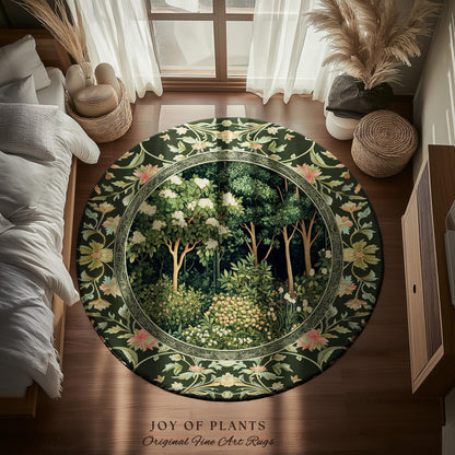 Emerald Green Medieval Tree Area Rug | Magical Woodland Cottagecore Aesthetic Nature Lover Book Nook Bedroom Olive Green Decor Bohemian Cute