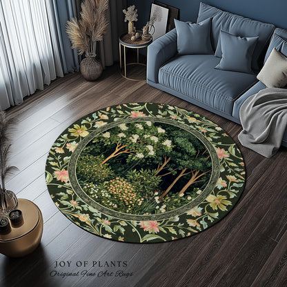 Emerald Green Medieval Tree Area Rug | Magical Woodland Cottagecore Aesthetic Nature Lover Book Nook Bedroom Olive Green Decor Bohemian Cute