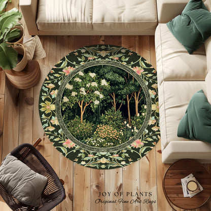 Emerald Green Medieval Tree Area Rug | Magical Woodland Cottagecore Aesthetic Nature Lover Book Nook Bedroom Olive Green Decor Bohemian Cute