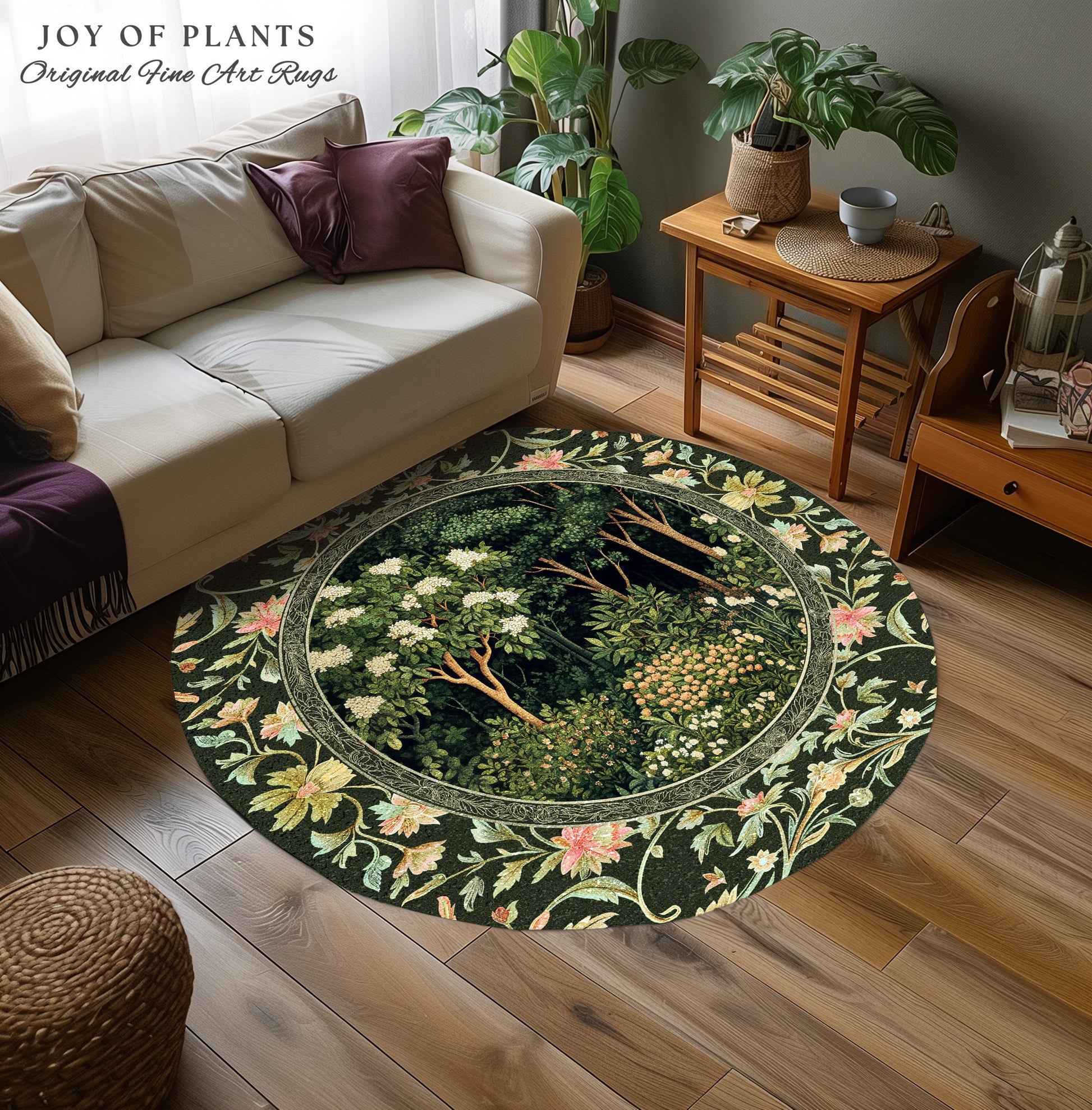 Emerald Green Medieval Tree Area Rug | Magical Woodland Cottagecore Aesthetic Nature Lover Book Nook Bedroom Olive Green Decor Bohemian Cute