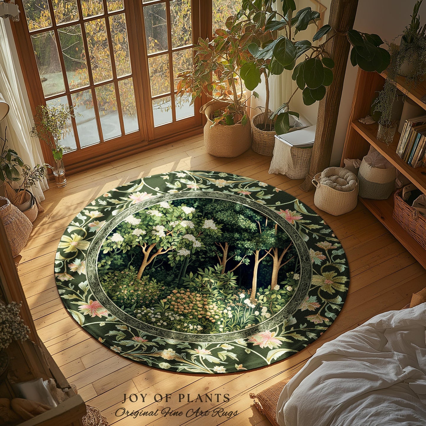 Emerald Green Medieval Tree Area Rug | Magical Woodland Cottagecore Aesthetic Nature Lover Book Nook Bedroom Olive Green Decor Bohemian Cute